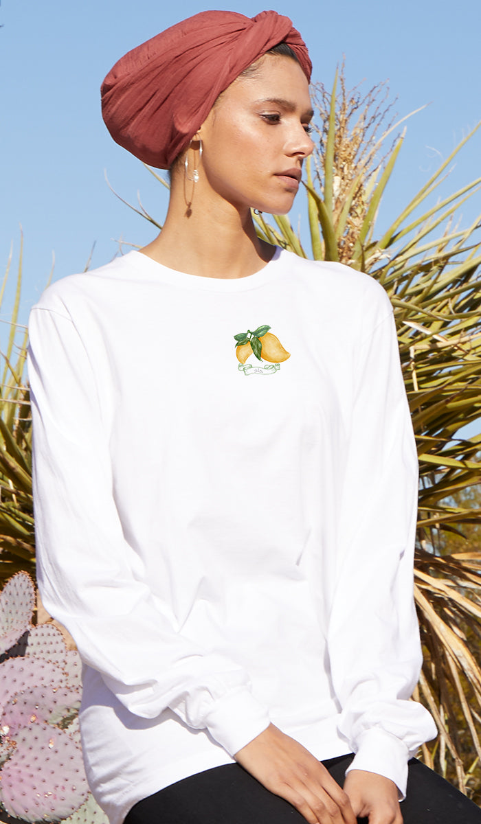 Bustan Collection Long Sleeve 100% Cotton T-Shirt with Arabic Calligraphy - Mango