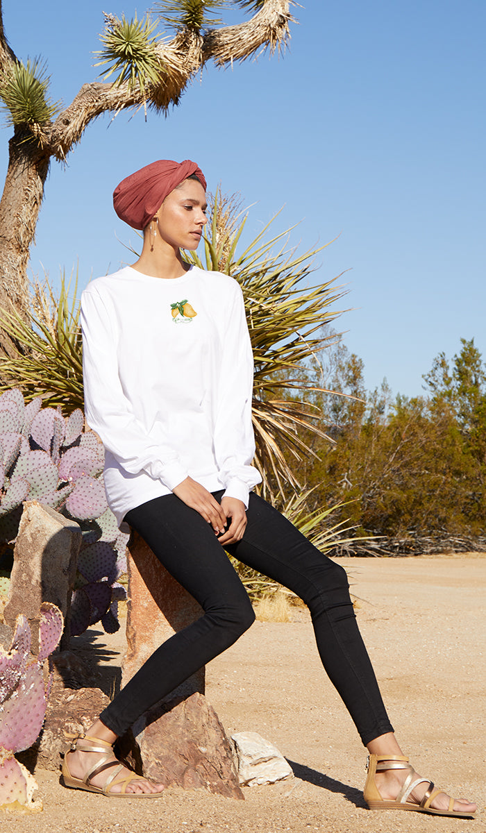 Bustan Collection Long Sleeve 100% Cotton T-Shirt with Arabic Calligraphy - Mango