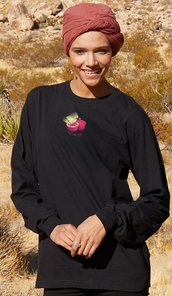 Bustan Collection Long Sleeve 100% Cotton T-Shirt with Arabic Calligraphy - Pomegranate