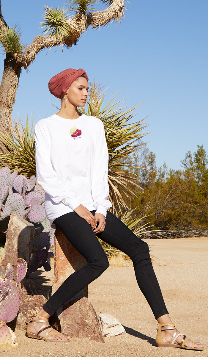 Bustan Collection Long Sleeve 100% Cotton T-Shirt with Arabic Calligraphy - Pomegranate