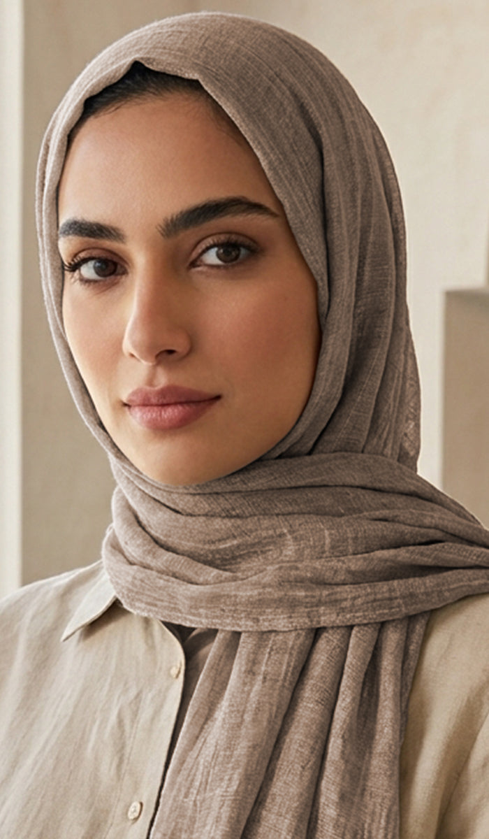 Celebrity Lightweight Cotton/Linen Non-Slip Extra Large Wrap Hijab - Taupe