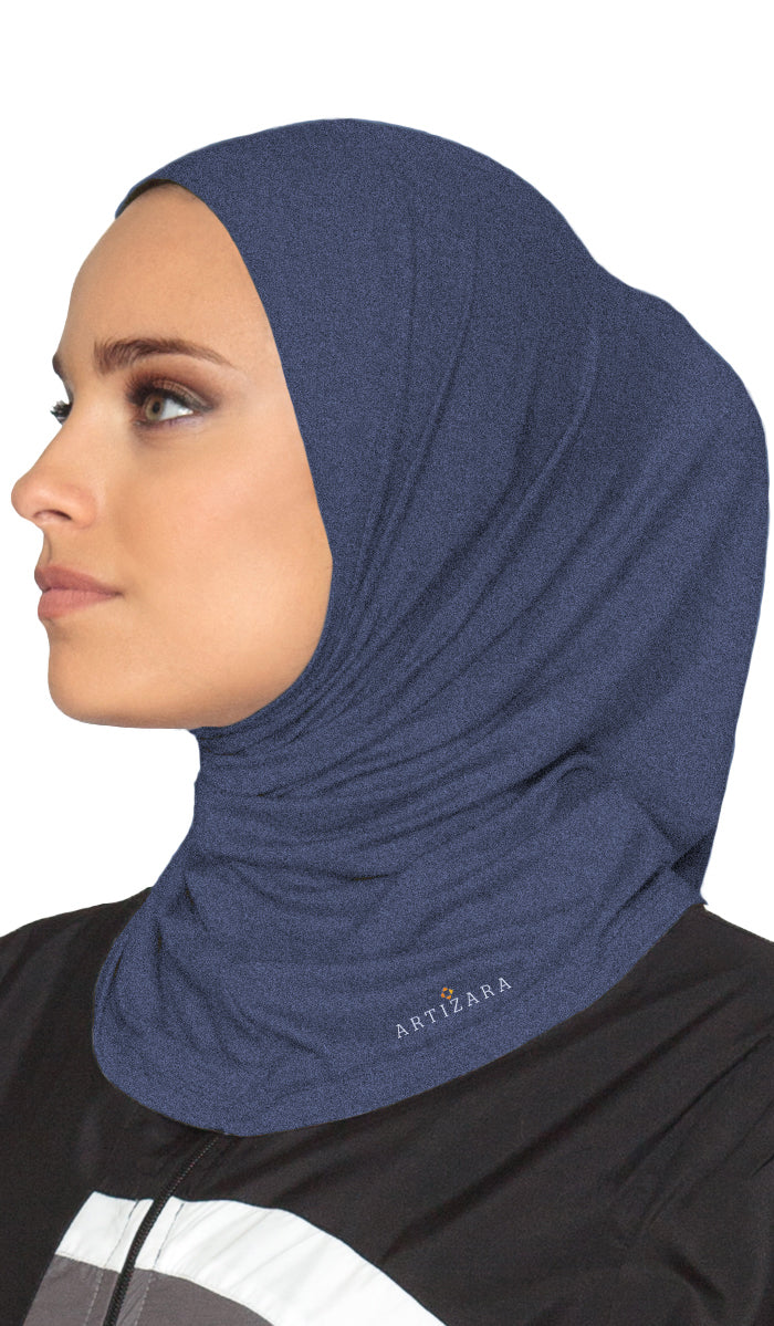One Piece Stretch Sports Hijab - Denim Blue Heather