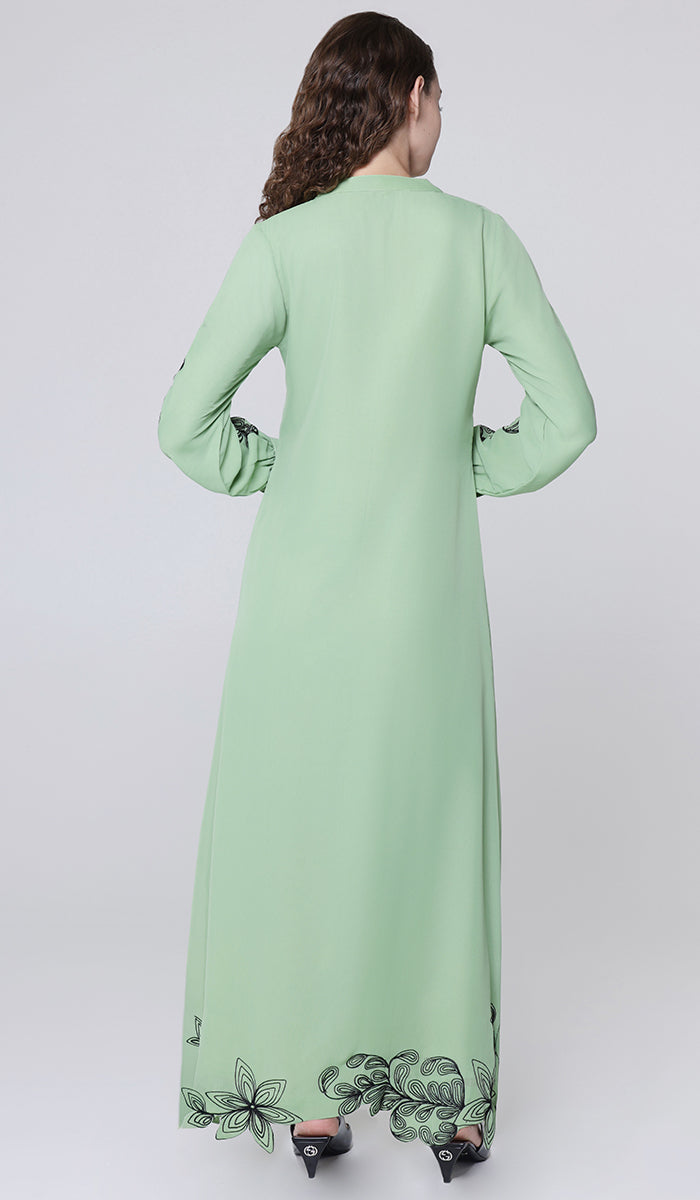 Robe longue longue modeste en mousseline de soie smockée Nadia - Noir