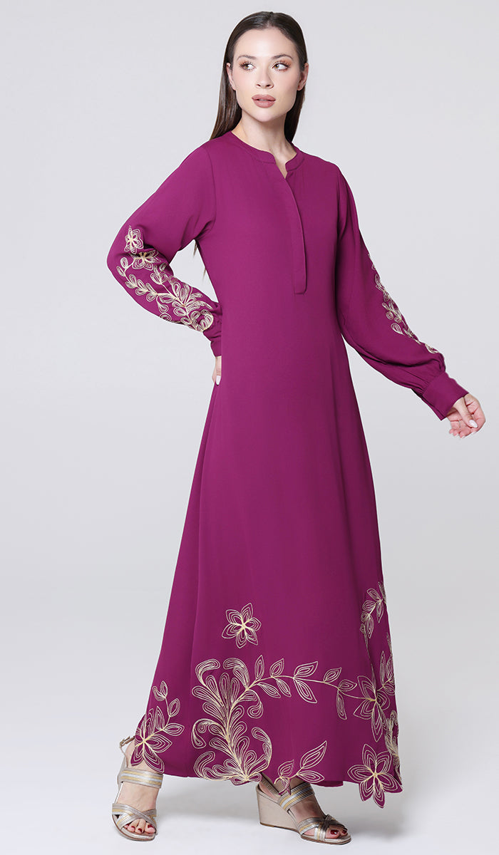 Doha Cutwork Embellished Modest Long Maxi Dress - Orchid - PREORDER (ships in 2 weeks)