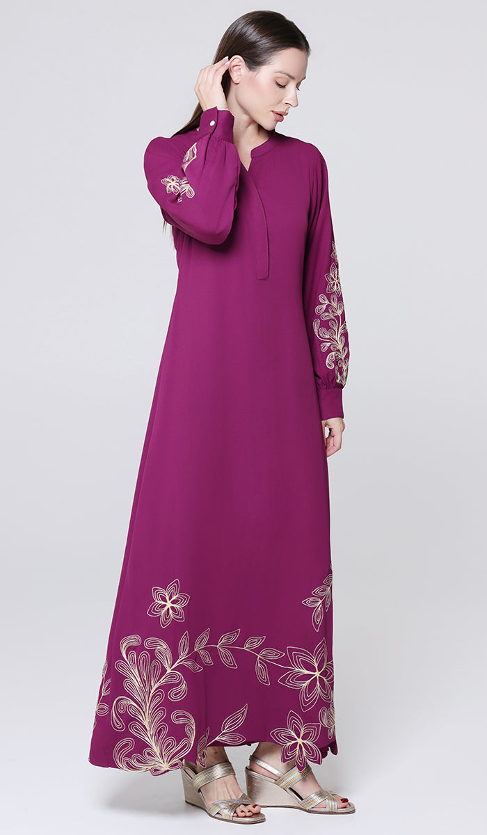 Doha Cutwork Embellished Modest Long Maxi Dress - Orchid - PREORDER (ships in 2 weeks)