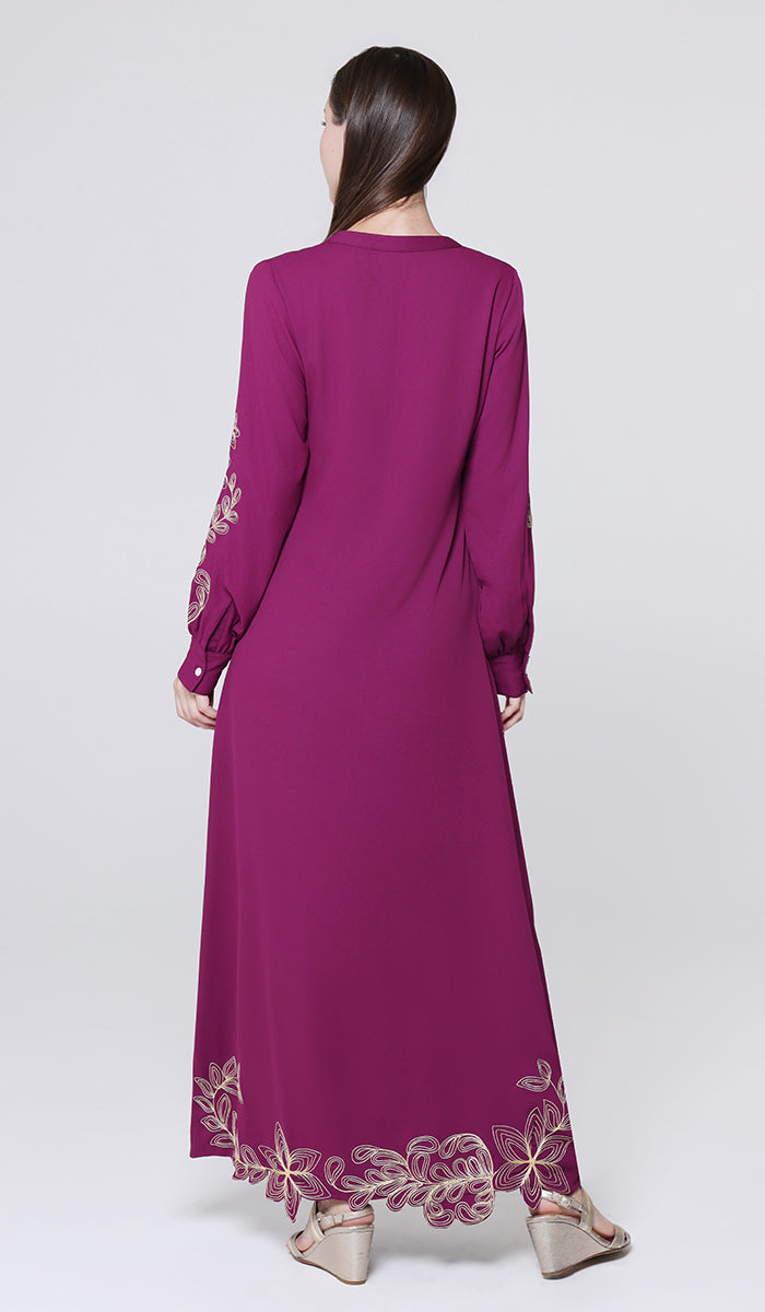Doha Cutwork Embellished Modest Long Maxi Dress - Orchid - PREORDER (ships in 2 weeks)
