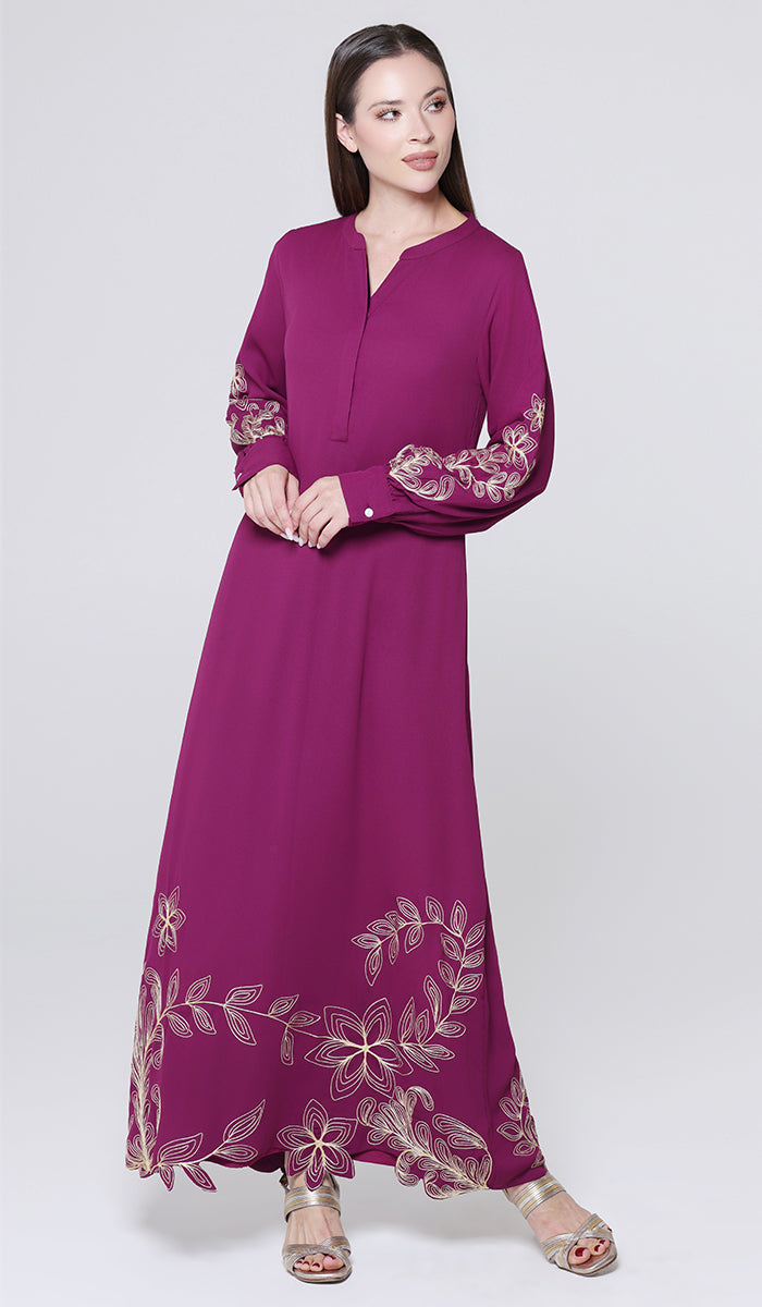 Doha Cutwork Embellished Modest Long Maxi Dress - Orchid - PREORDER (ships in 2 weeks)