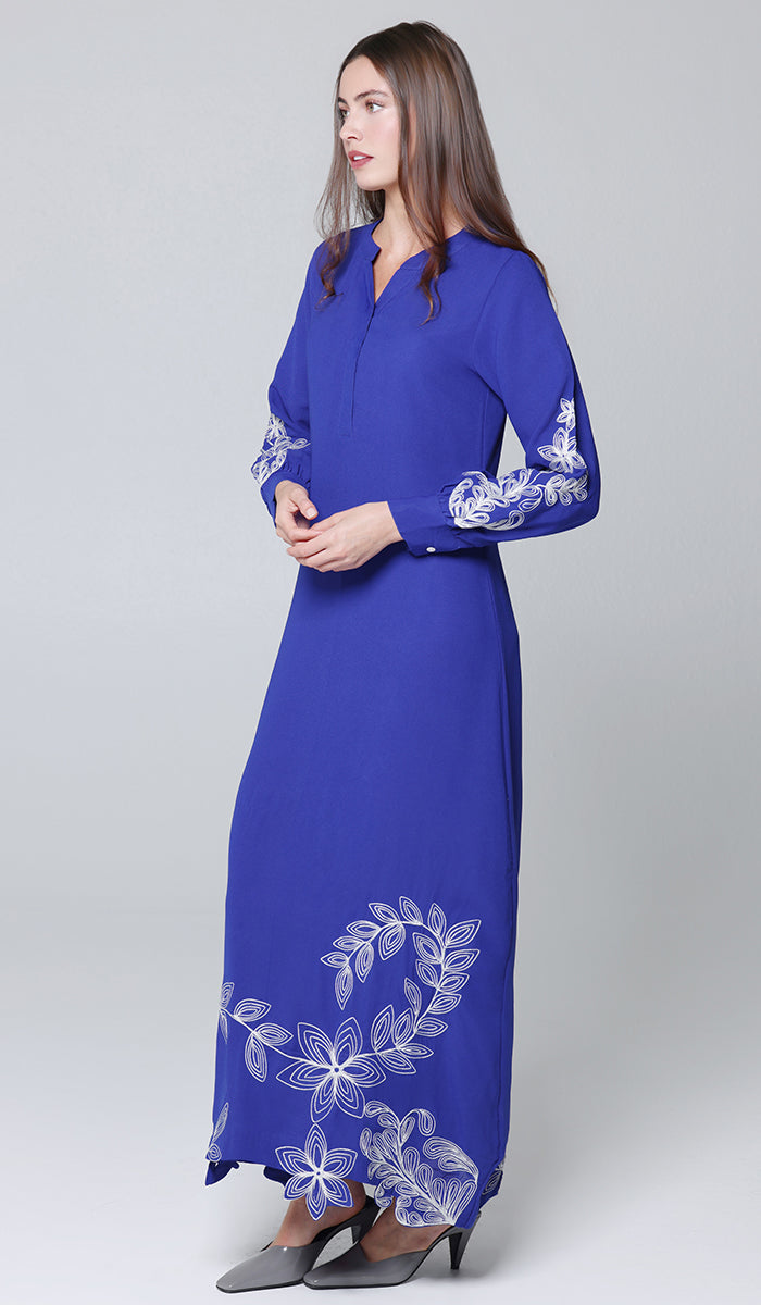 Doha Cutwork Embellished Modest Long Maxi Dress - Royal Blue