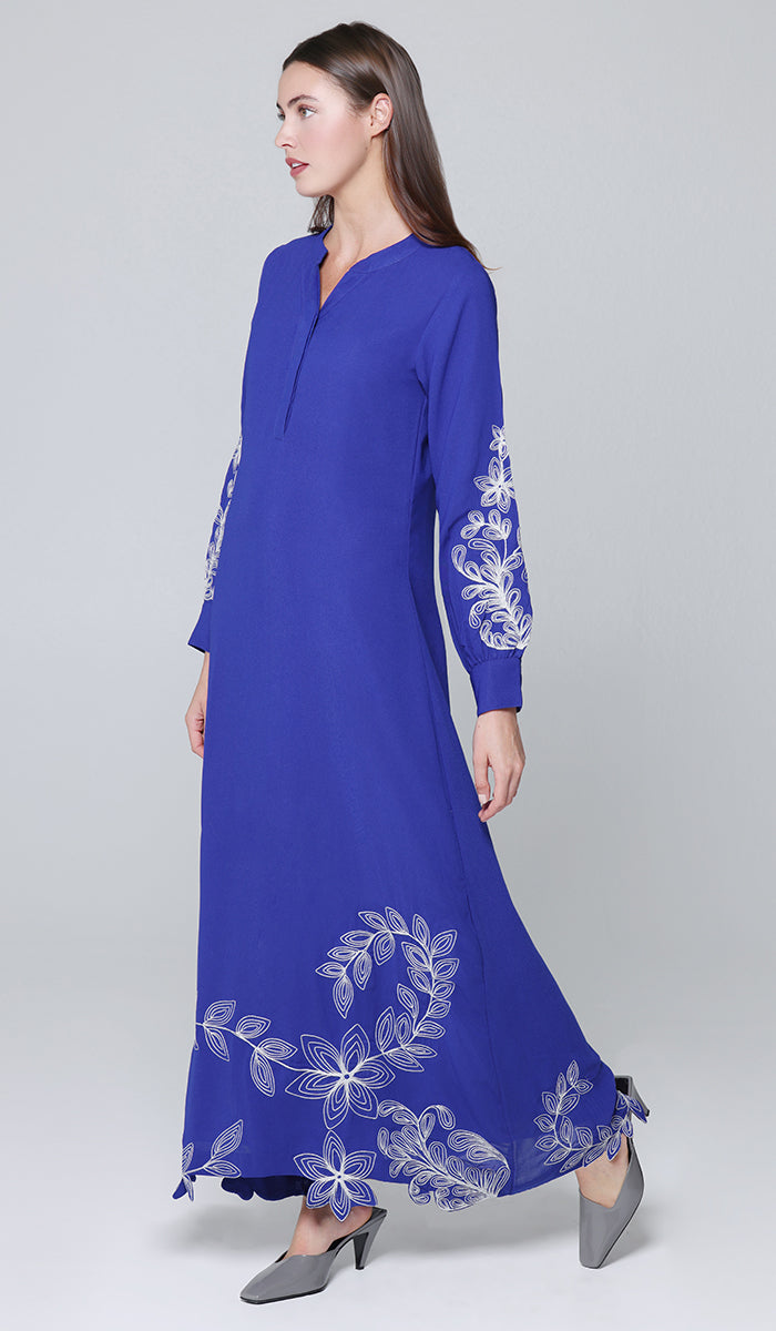 Doha Cutwork Embellished Modest Long Maxi Dress - Royal Blue