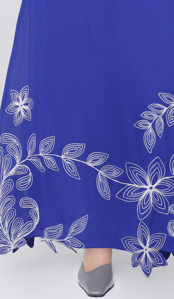 Doha Cutwork Embellished Modest Long Maxi Dress - Royal Blue