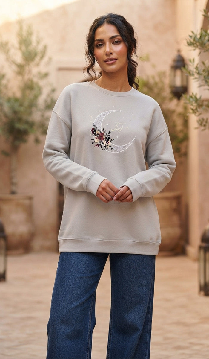 Eco-Friendly Antique Rose Arabic Calligraphy Crewneck Pullover Sweatshirt - Tawakkal (Trust)
