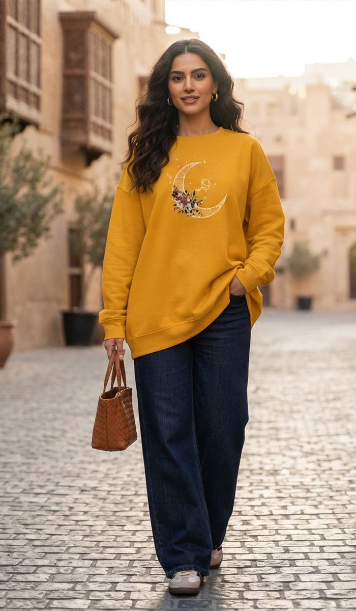 Eco-Friendly Antique Rose Arabic Calligraphy Crewneck Pullover Sweatshirt - Tawakkal (Trust)