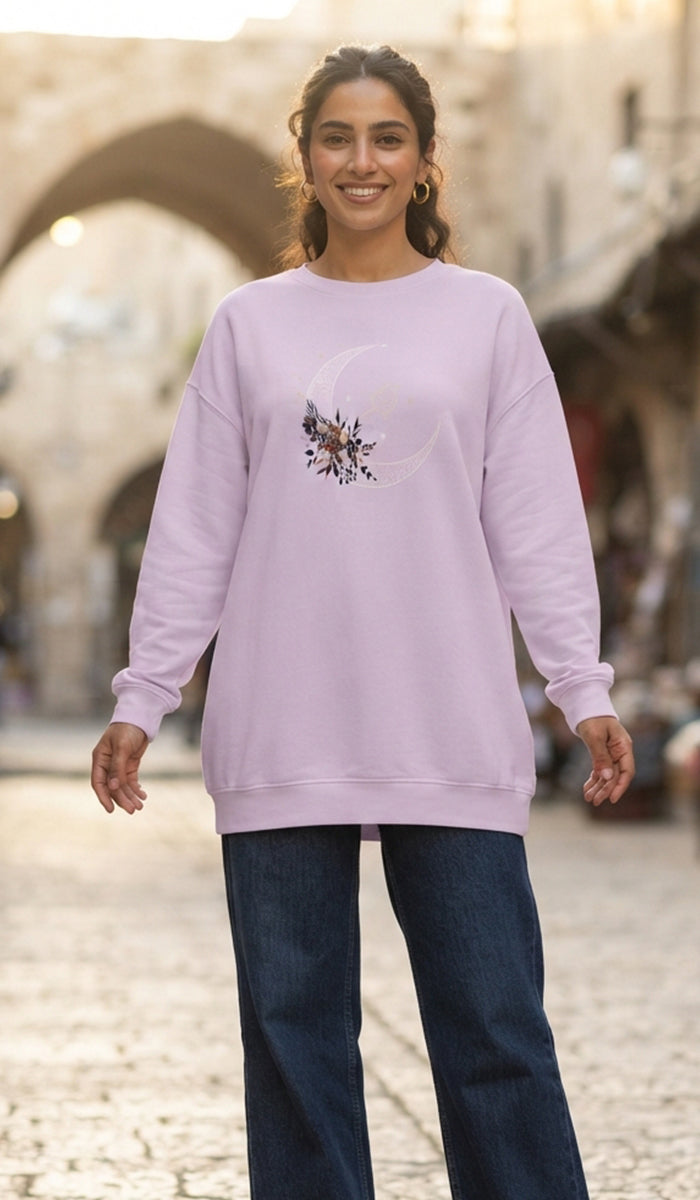 Eco-Friendly Antique Rose Arabic Calligraphy Crewneck Pullover Sweatshirt - Tawakkal (Trust)