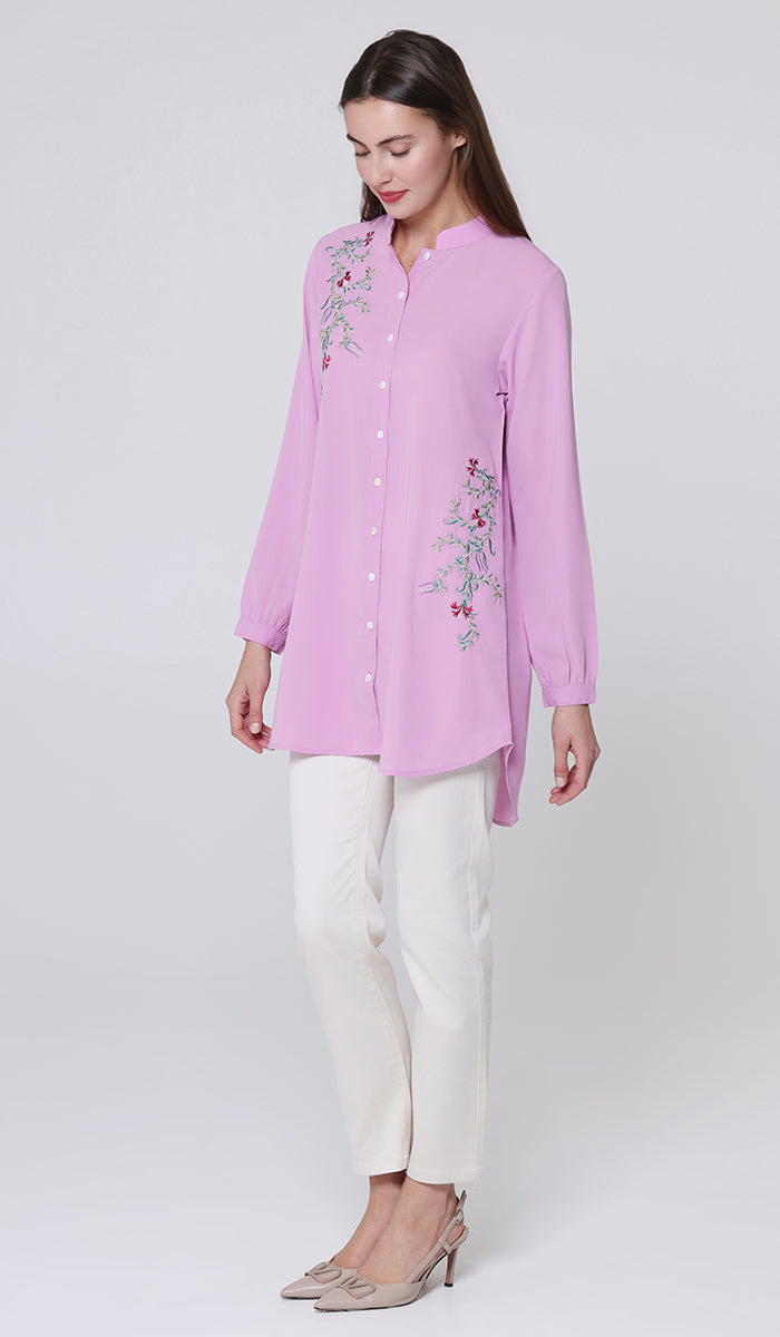 Elif Embroidered Formal Long Modest Tunic - Candy - PREORDER (ships in 2 weeks)