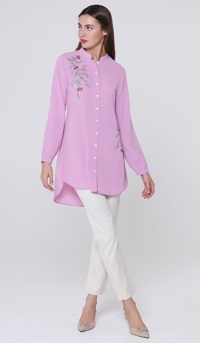 Elif Embroidered Formal Long Modest Tunic - Candy - PREORDER (ships in 2 weeks)