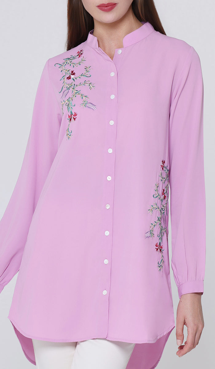 Elif Embroidered Formal Long Modest Tunic - Candy - PREORDER (ships in 2 weeks)