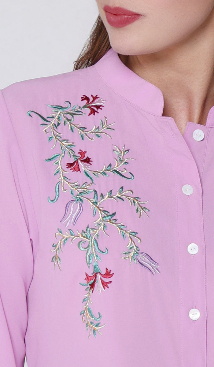 Elif Embroidered Formal Long Modest Tunic - Candy - PREORDER (ships in 2 weeks)