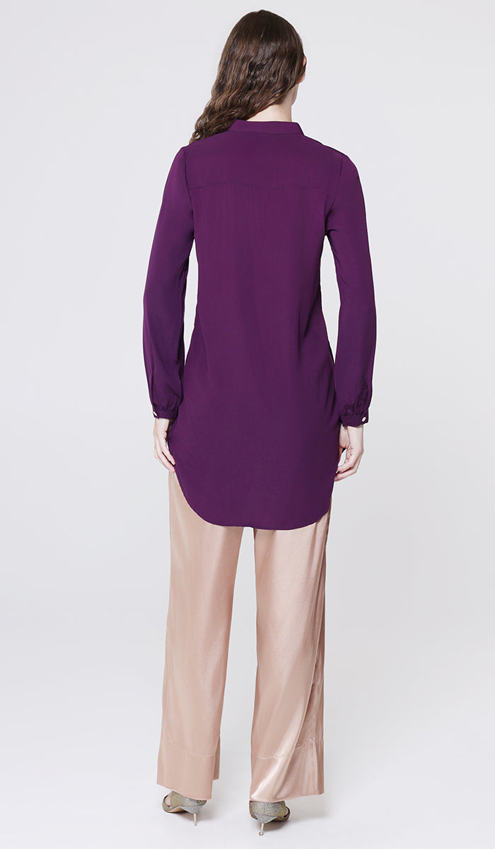 Elif Embroidered Formal Long Modest Tunic - Plum - PREORDER (ships in 2 weeks)