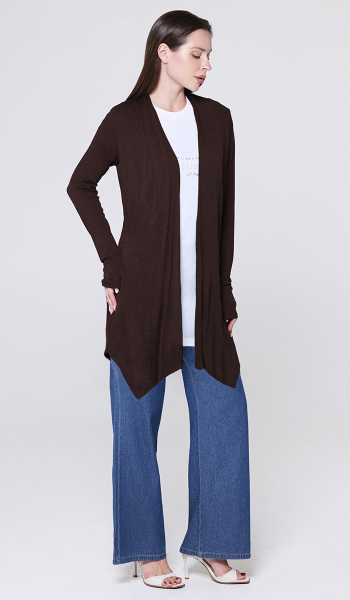 Elva Essential Light Longline Open-Front Cardigan - Cocoa