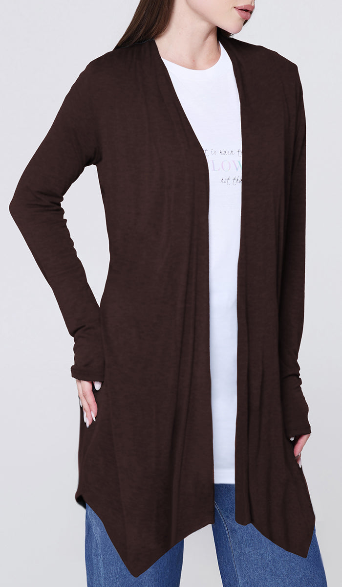 Elva Essential Light Longline Open-Front Cardigan - Cocoa