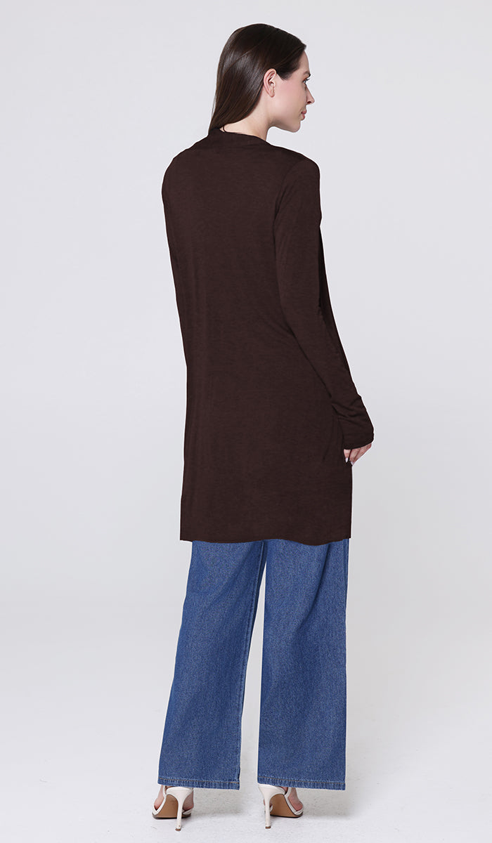 Elva Essential Light Longline Open-Front Cardigan - Cocoa