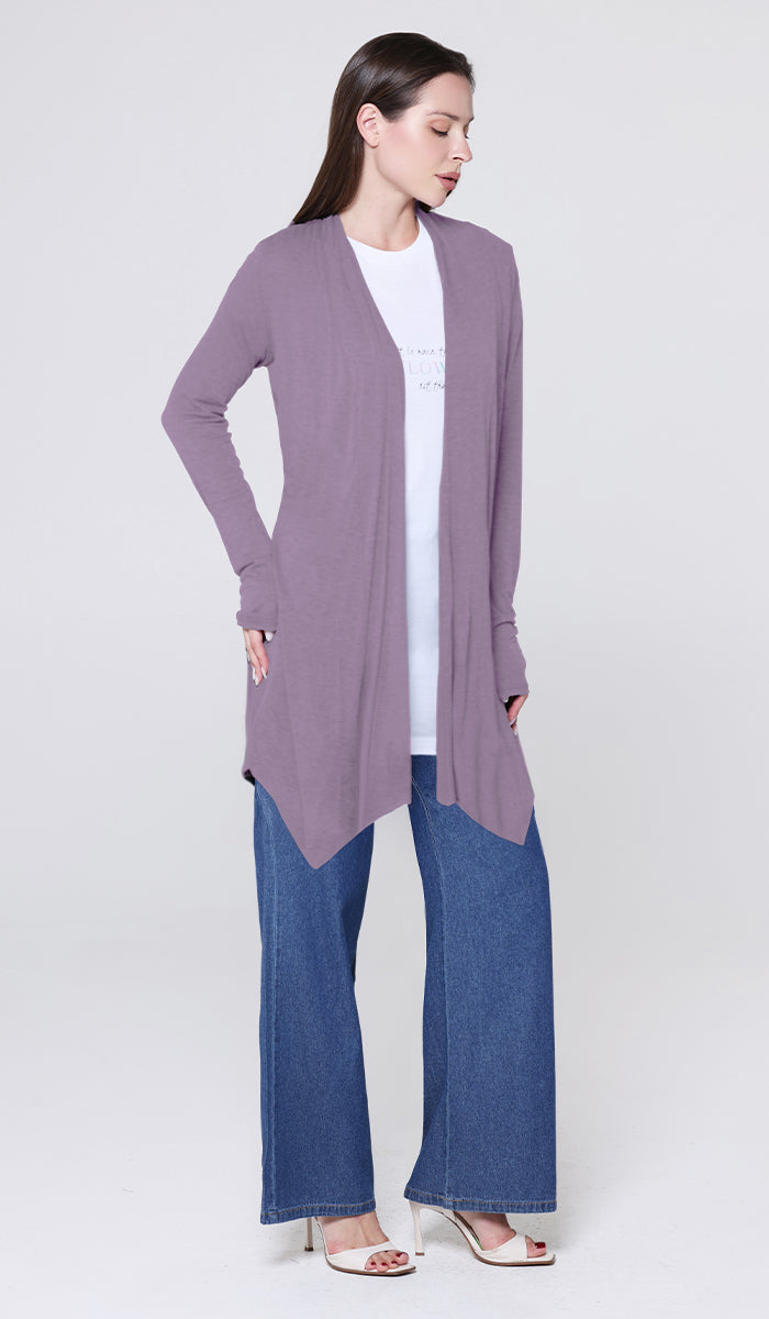 Elva Essential Light Longline Open-Front Cardigan - Dusty Mauve