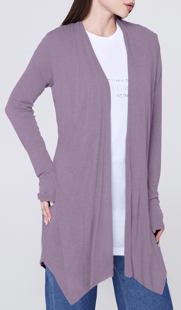 Elva Essential Light Longline Open-Front Cardigan - Dusty Mauve