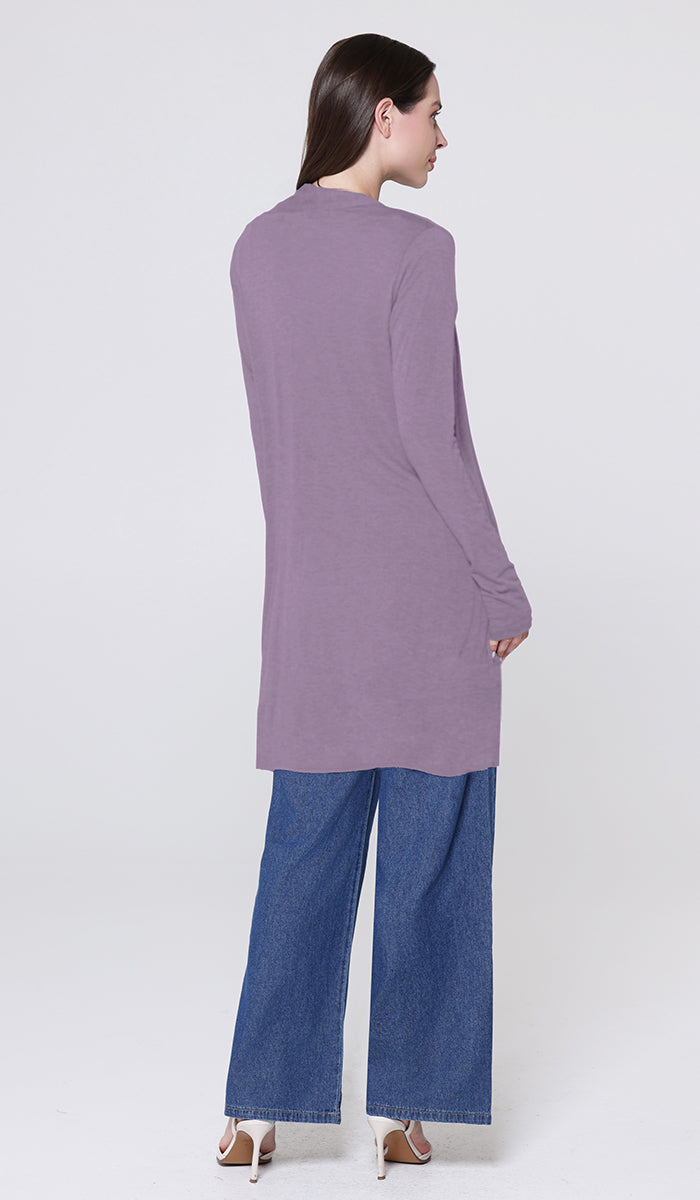 Elva Essential Light Longline Open-Front Cardigan - Dusty Mauve
