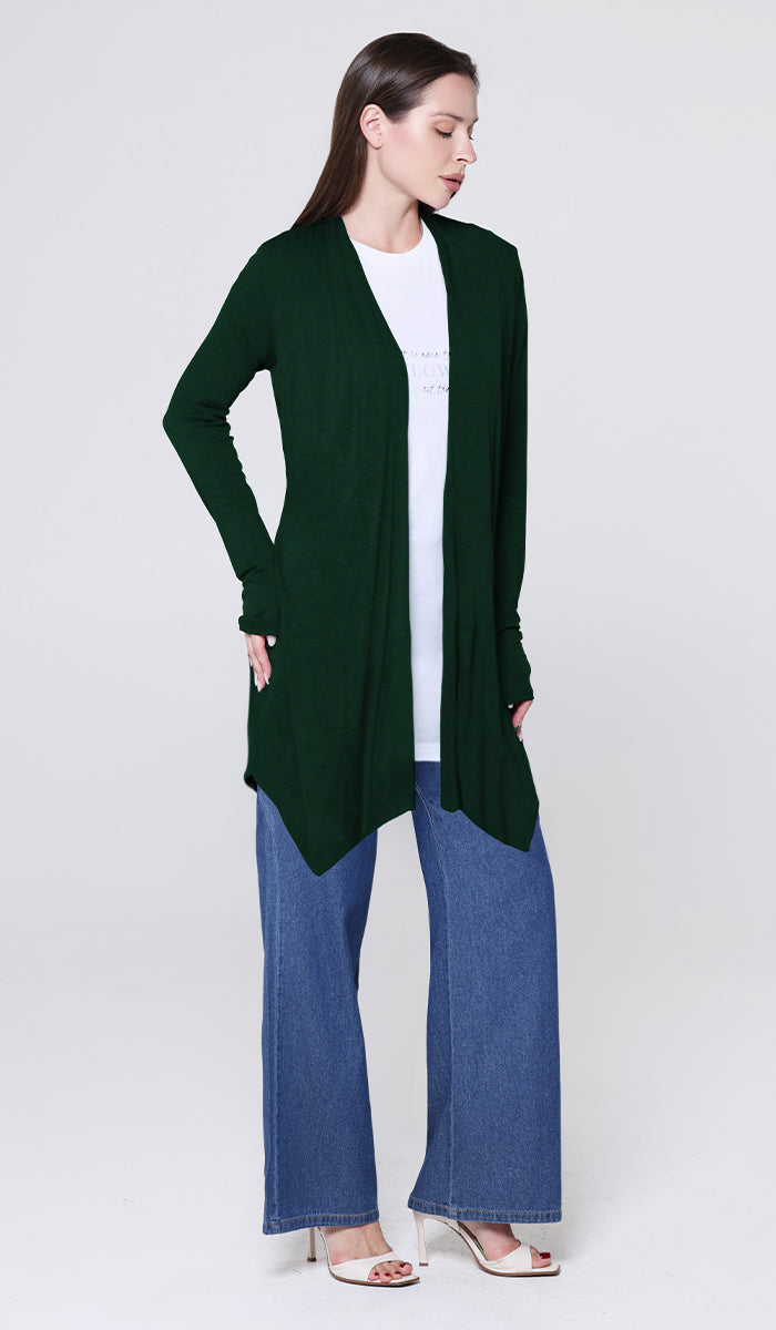Elva Essential Light Longline Open-Front Cardigan - Forest