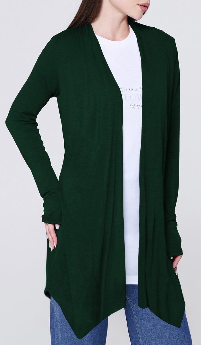 Elva Essential Light Longline Open-Front Cardigan - Forest