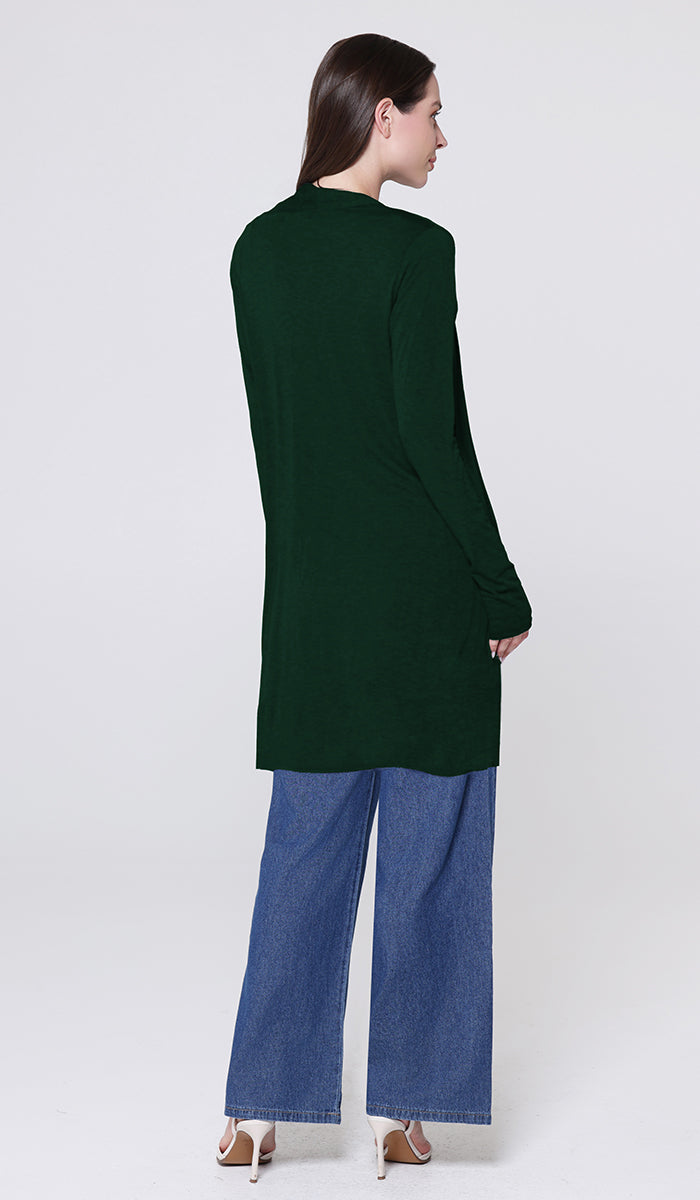 Elva Essential Light Longline Open-Front Cardigan - Forest