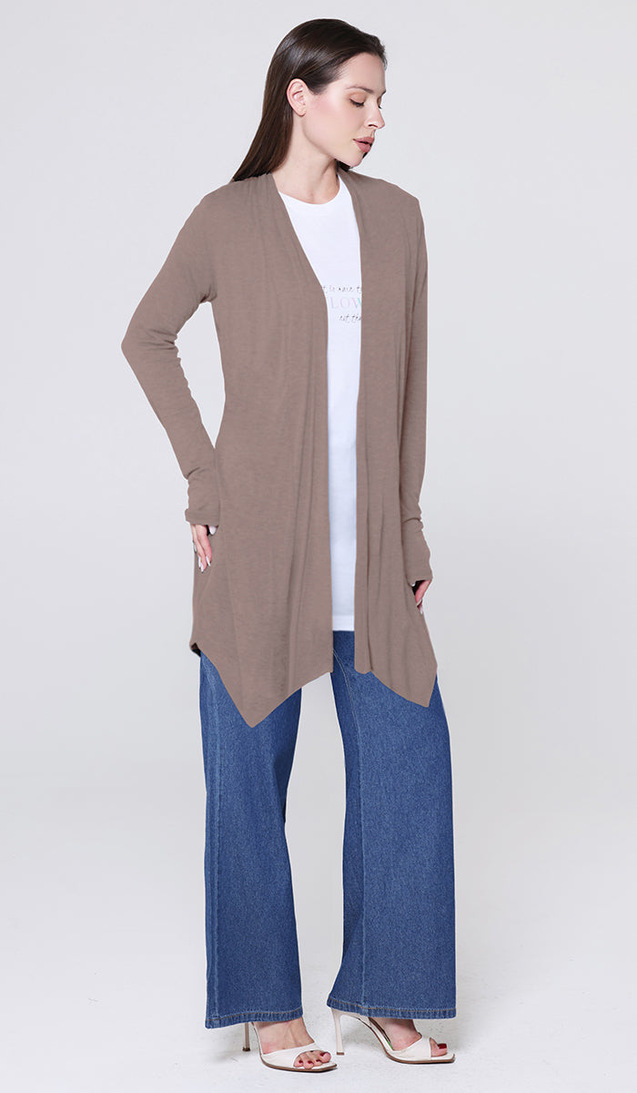 Elva Essential Light Longline Open-Front Cardigan - Mocha