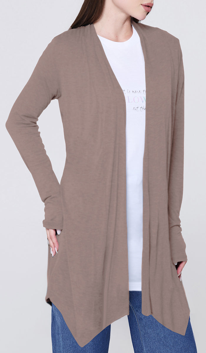 Elva Essential Light Longline Open-Front Cardigan - Mocha