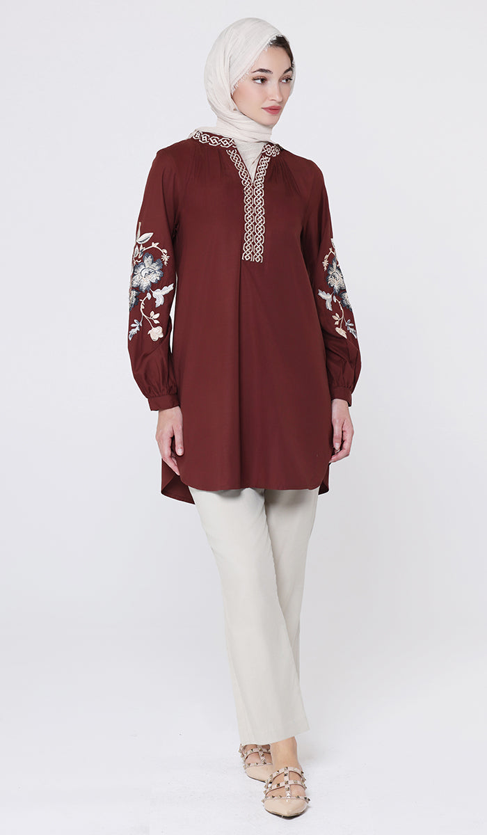 Tunique longue et modeste de tous les jours Parisa Mostly Cotton - Charbon - PRÉCOMMANDE (expédiée dans 2 semaines)