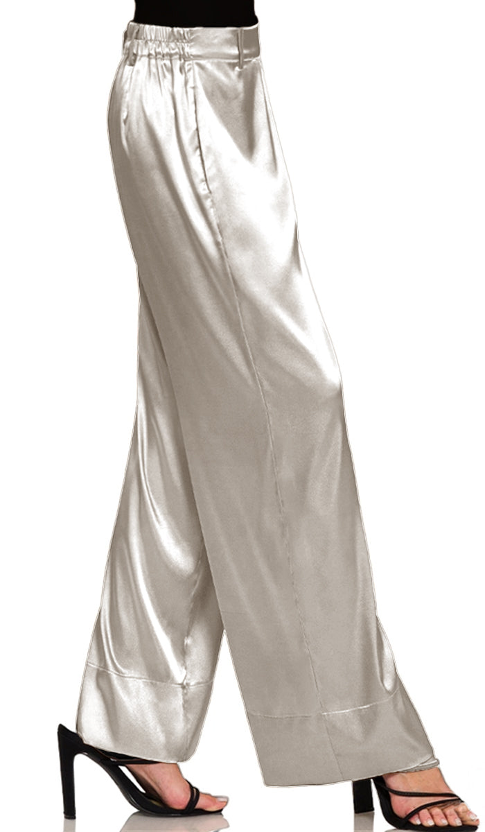 Eva Loose Stretch Wide Leg Silky Pants - Black | Modest Pants