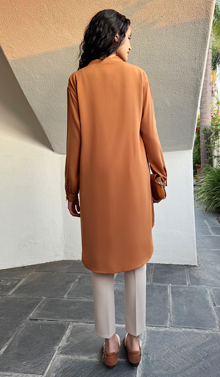 Fareen Long Flowy Buttondown Midi Tunic - Russett - PREORDER (ships in 2 weeks)