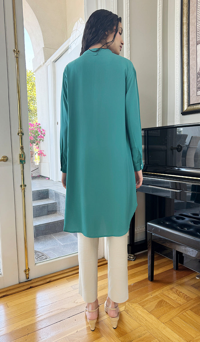 Farda - Veste chemise longue fluide boutonnée - Marine