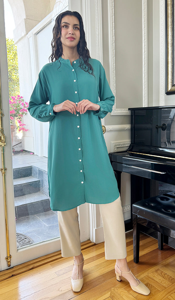 Farda - Veste chemise longue fluide boutonnée - Marine