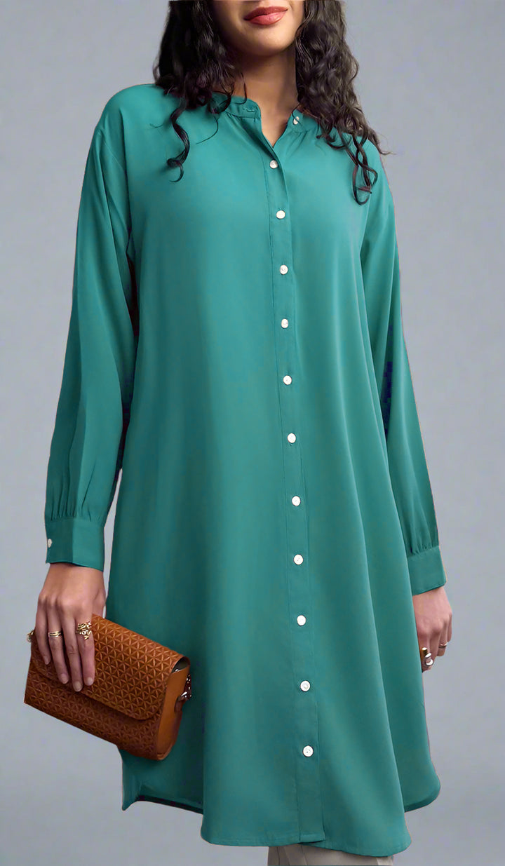 Farda - Veste chemise longue fluide boutonnée - Marine