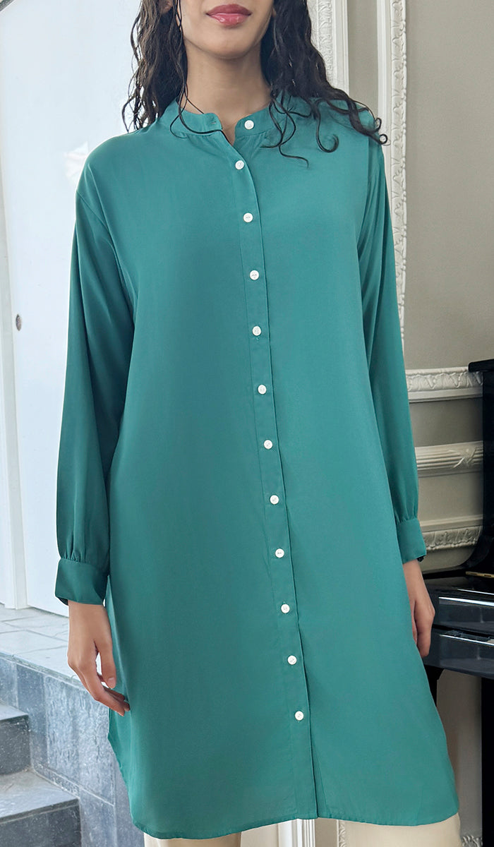 Farda - Veste chemise longue fluide boutonnée - Marine