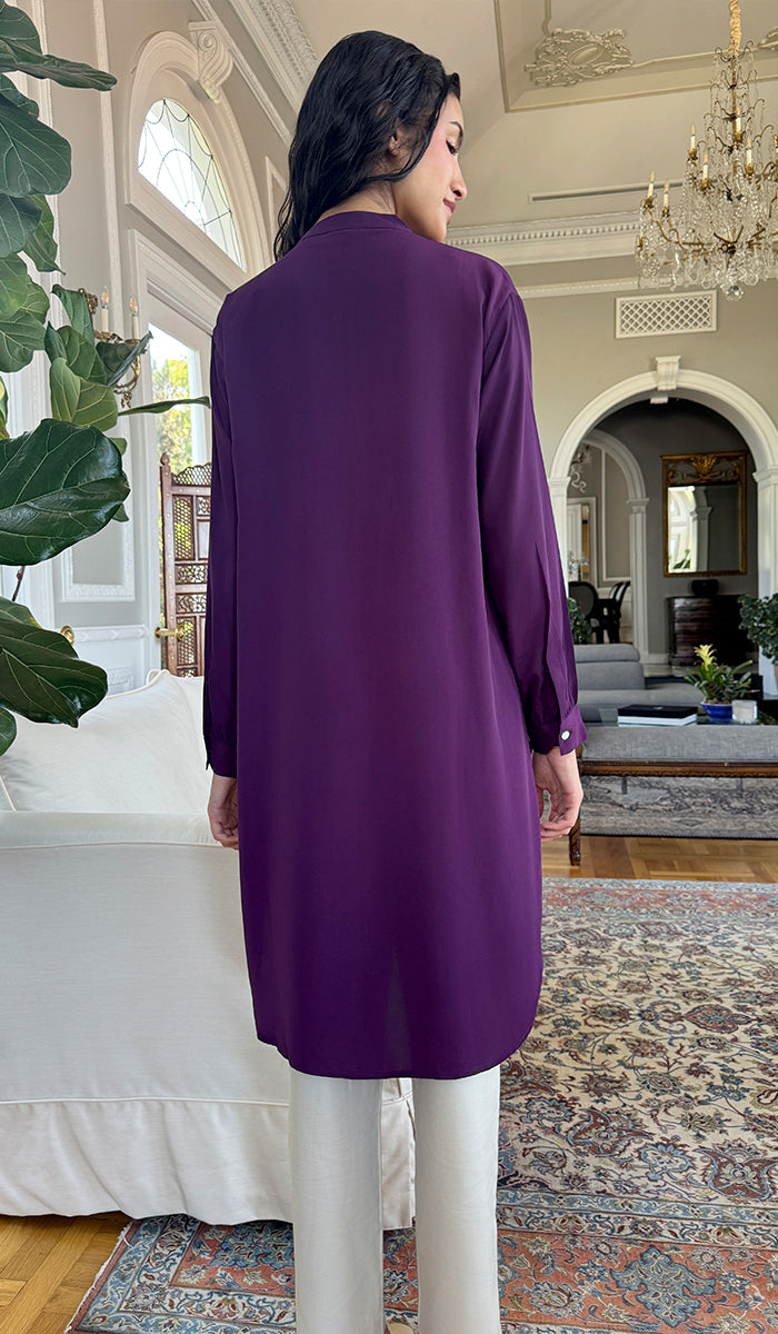 Farda - Veste chemise longue fluide boutonnée - Marine