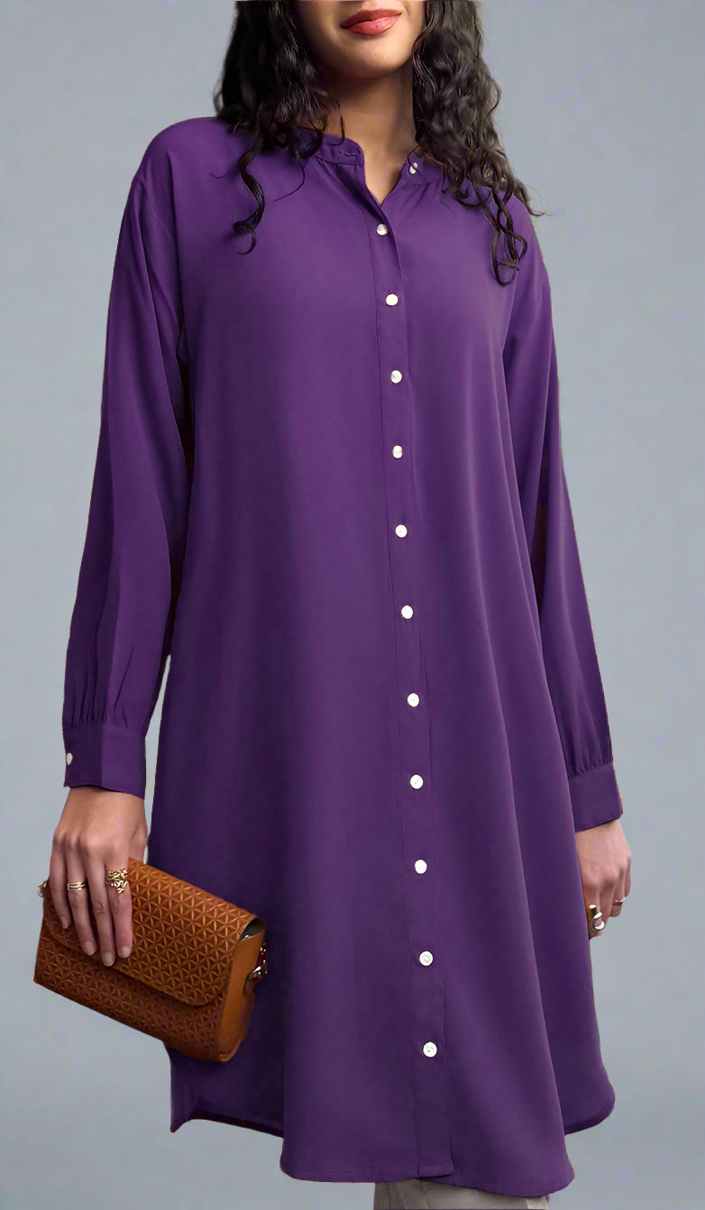 Farda - Veste chemise longue fluide boutonnée - Marine