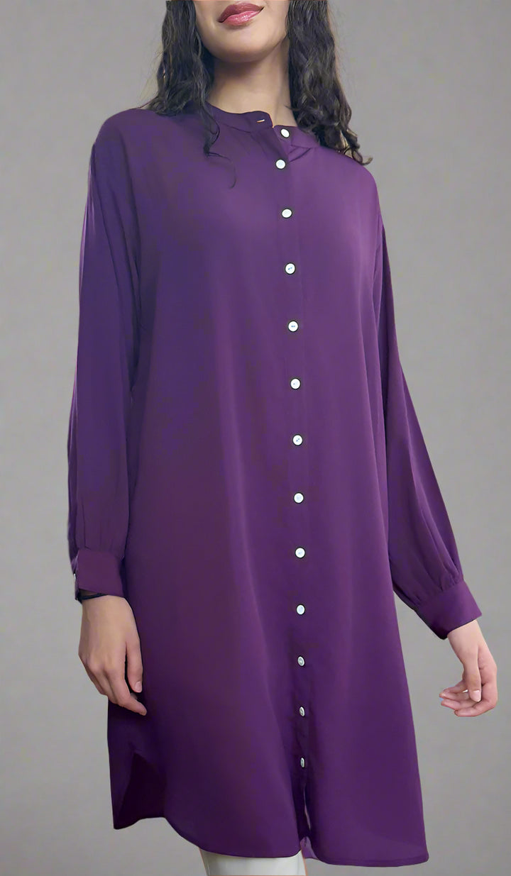 Farda - Veste chemise longue fluide boutonnée - Marine