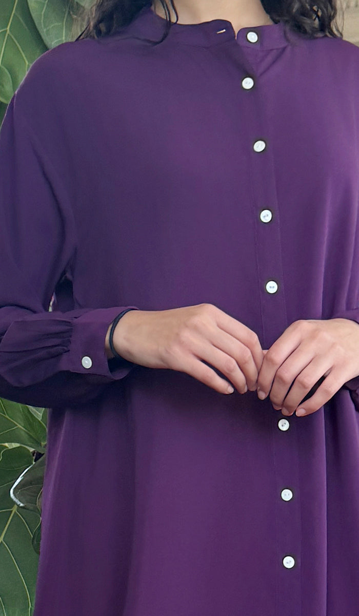 Farda - Veste chemise longue fluide boutonnée - Marine