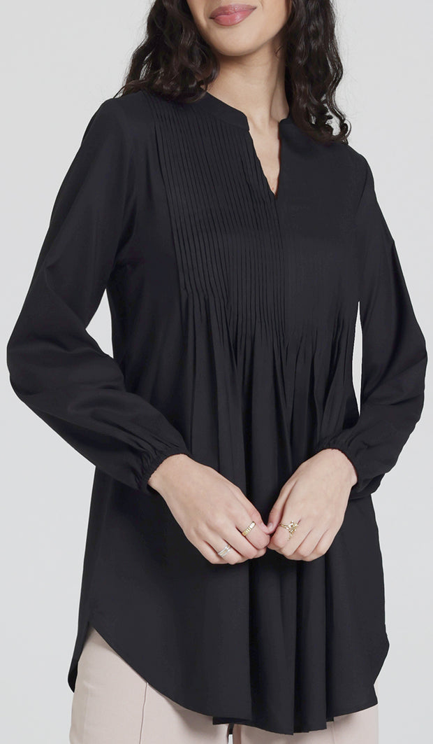 Gigi Mostly Cotton Pleated Front Tunic Dress - Black - PREORDER (ships in 2 weeks)