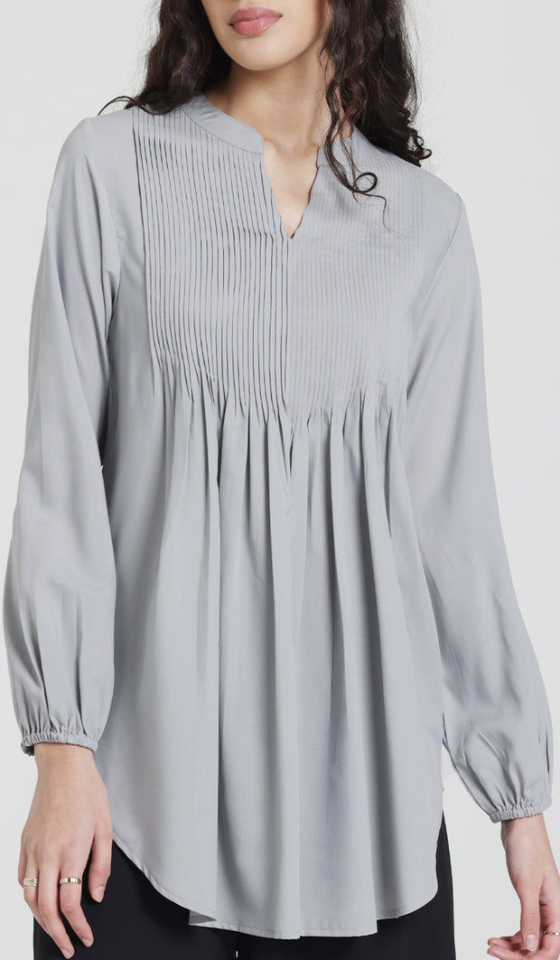 Gigi Mostly Cotton Pleated Front Tunic Dress - Pearl