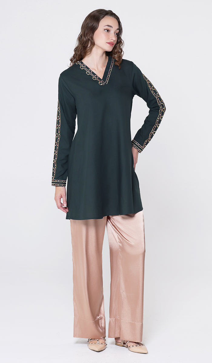 Tunique longue et modeste de tous les jours Parisa Mostly Cotton - Charbon - PRÉCOMMANDE (expédiée dans 2 semaines)