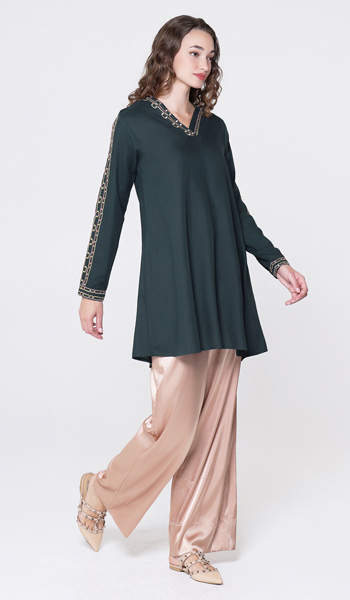 Tunique longue et modeste de tous les jours Parisa Mostly Cotton - Charbon - PRÉCOMMANDE (expédiée dans 2 semaines)