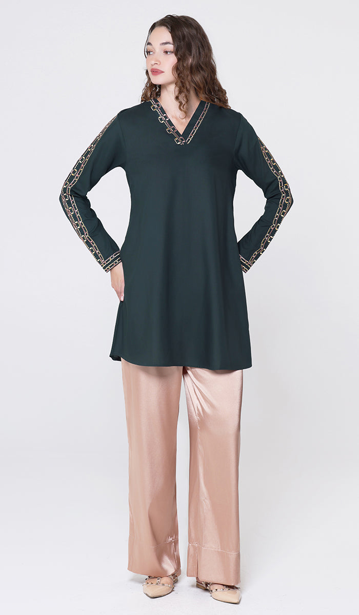 Tunique longue et modeste de tous les jours Parisa Mostly Cotton - Charbon - PRÉCOMMANDE (expédiée dans 2 semaines)