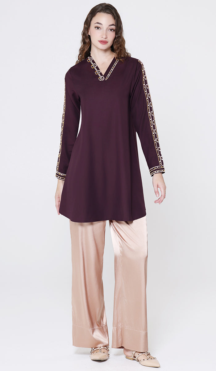 Tunique longue et modeste de tous les jours Parisa Mostly Cotton - Charbon - PRÉCOMMANDE (expédiée dans 2 semaines)